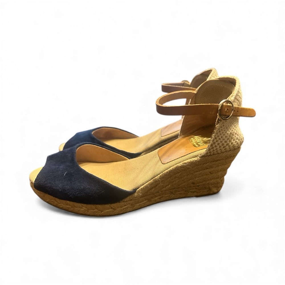 Kanna Peep-toe Wedge Espadrilles Women's Size 8.5 Blue Suede - Picture 2 of 13